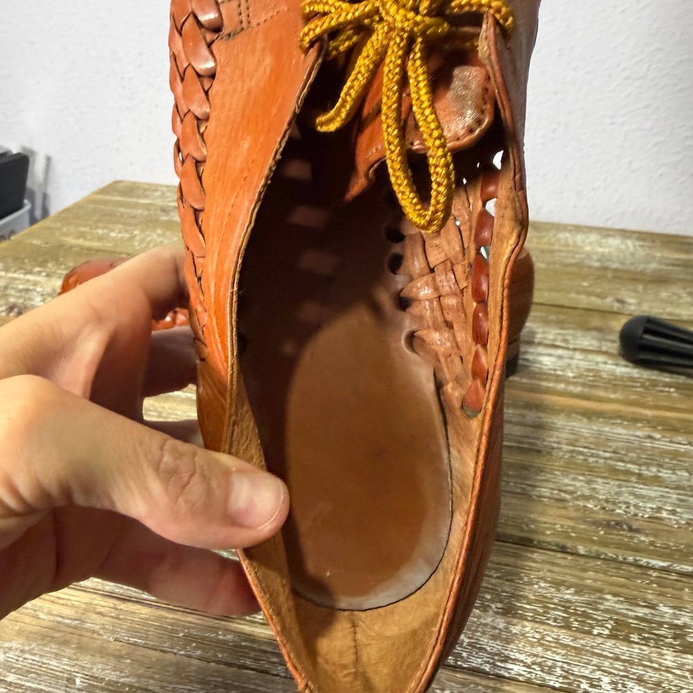 Vintage Rios Crafts Brown Leather Woven Huarache Lace Up Oxfords Shoe Mexico 9 - Picture 8 of 10